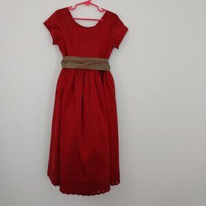 Dimples Los Angeles Red Silk Short Sleeve Dress With Sash Size 6x